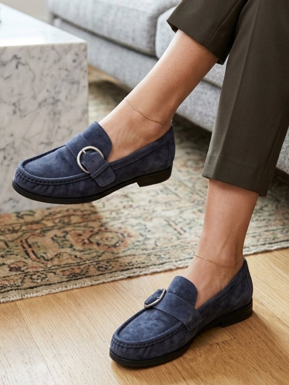 AGL Attilio Giusti Leombruni Suede Buckle Loafers Shoes Blue Size 40 Italy